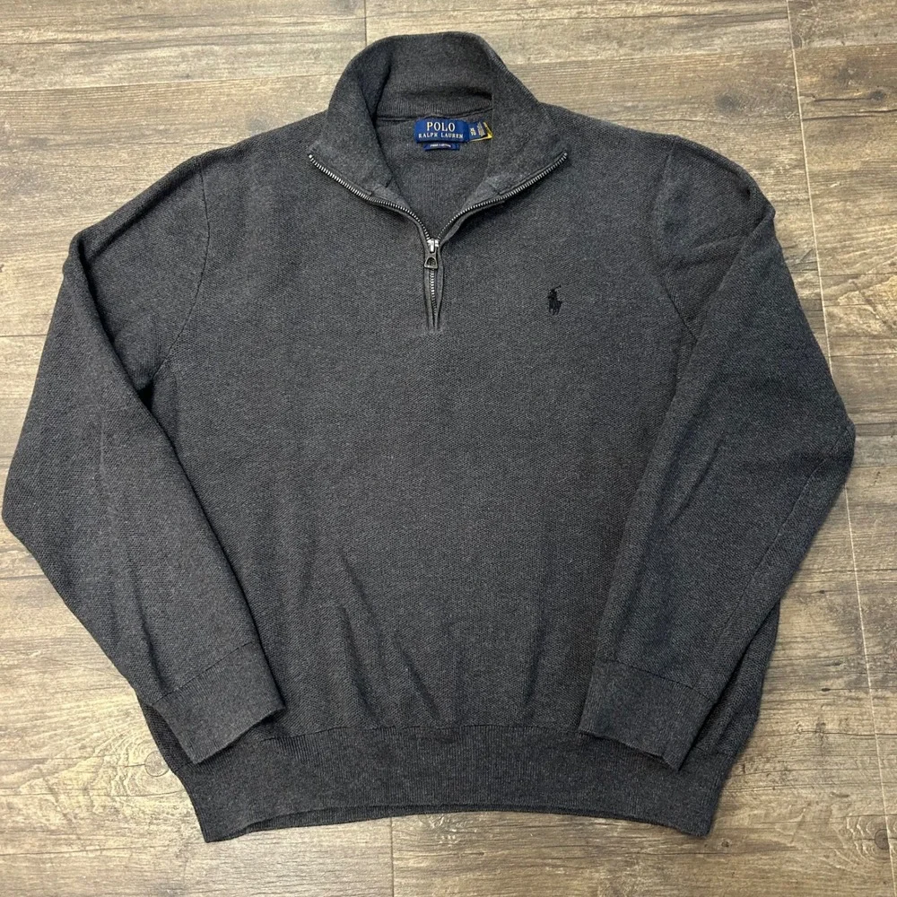 Polo Ralph Lauren Pima Cotton 1/4 Zip Pullover Men's XL Charcoal Gray Pony Logo